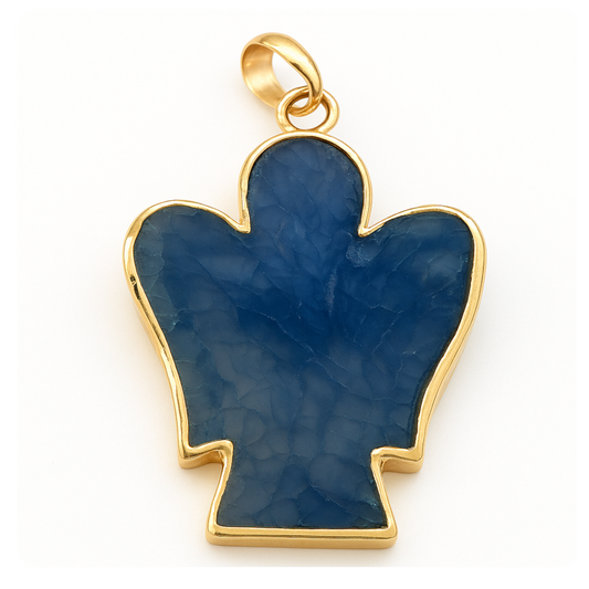 32mm x 42mm Gold Electroplated Deep Blue Mixed Agate Angel Shaped Pendant with Bail