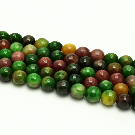 10mm Faceted Green & Ruby Dyed Jade Beads | Round Natural Gemstones with 1mm Holes | 14.5" Strand (Approx. 37 Beads) for Jewelry Making