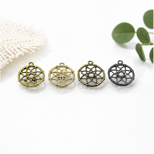 Plated Copper Round Flower Pendant with One Ring- Measuring 16mm x 16mm - Sold Individually, Chosen at Random