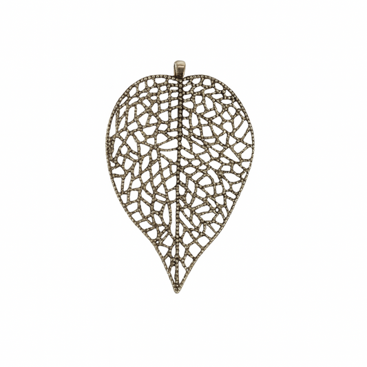 Oxidized Gold Leaf Pendant | 55x82mm Inlaid Focal Charm | Plated Copper Base | Statement Jewelry Making | Sold Individually