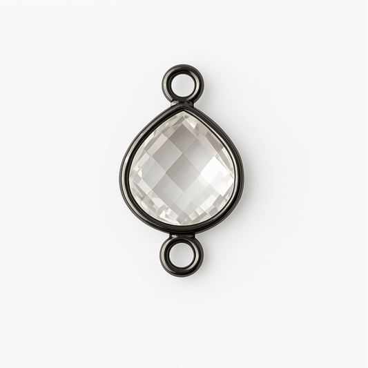 Clear Quartz Teardrop Connector| 8mm Gunmetal Bezel | Lab Created Hydro Quartz | Faceted Gemstone Link | Jewelry Making Supply