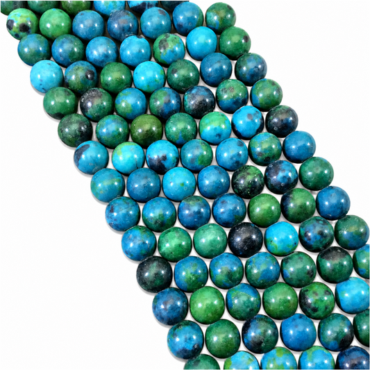8mm Blue-Green Chrysocolla Beads: Glossy Round Gemstone Strand, Large Hole