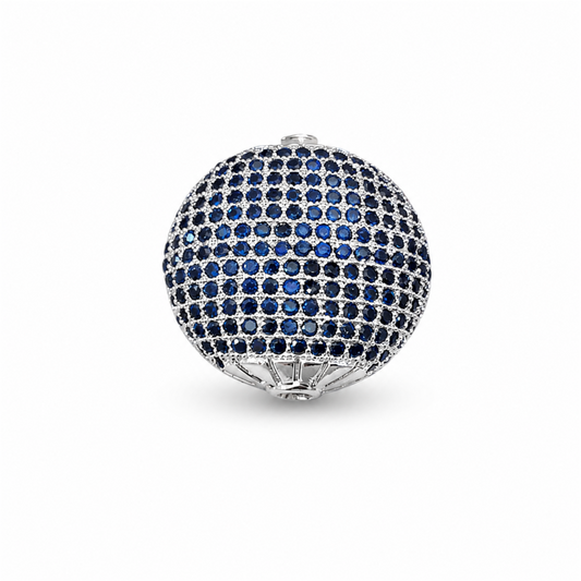 Dark Blue CZ Cubic Zirconia Puffed Coin Bead – Silver Plated Copper, 25mm x 25mm, Inlaid Design, Round Shape, Jewelry Making Supply, Available in Multiple Colors