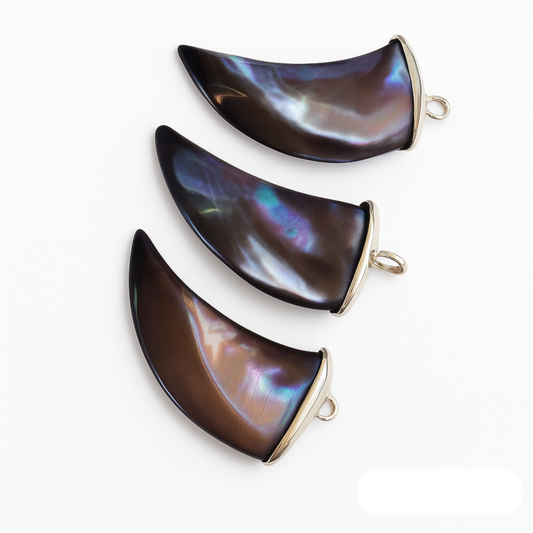 Paua Shell Claw Tooth Pendant 15x31mm with Silver Plated Copper Bail – Natural Abalone Shell Pendant for Jewelry Making Supplies