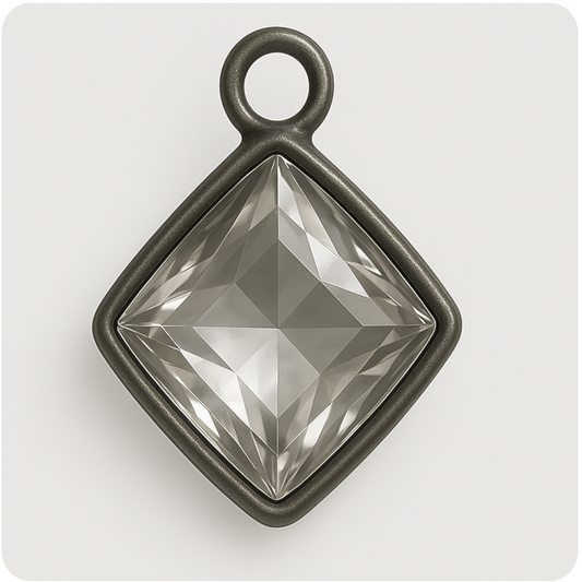 Gunmetal Plated Faceted Clear Hydro (Lab Created) Quartz Diamond Shaped Bezel Pendant - Measuring 15mm x 15mm - Sold Individually