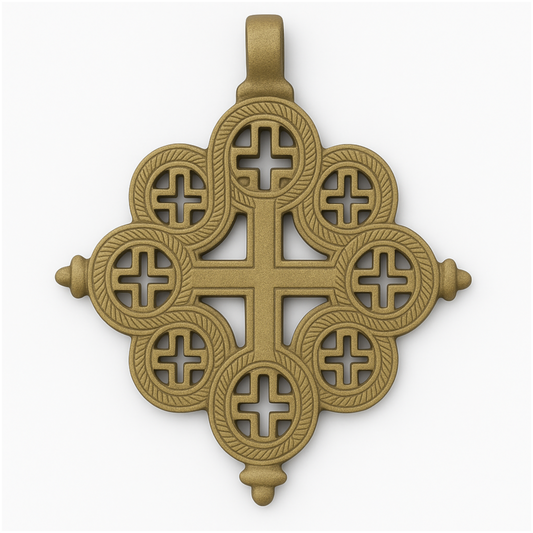 Large Ethiopian Matt finish Gold Cross Pendant | 92mm African Coptic Processional Cross | Handmade Spiritual Jewelry | Religious Wall Art