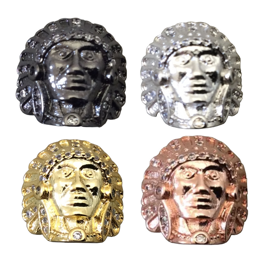 CZ Native American Chief Bead: 13mm x 15mm with White/Black CZ Accent, Available in Gold, Silver, Rose Gold, and Gunmetal