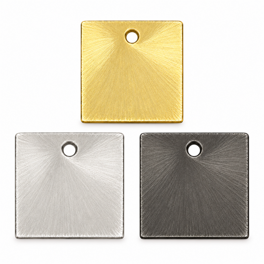 Square plated copper jewelry components in gold, silver, and gunmetal finishes