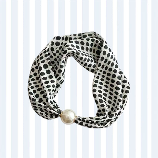 Posh Silk Scarf with Magnetic Gold Pearl Buckle - Elegant Twisted Neck Scarf Necklace