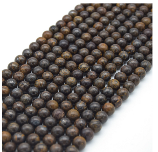Large Hole Bronzite Beads |Natural Bronzite Smooth Finish Round Shaped Beads with 2.5mm Holes- 7.75" Strand- Available in 8mm, 10mm & 12mm