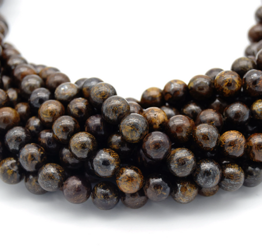 Large Hole Bronzite Beads |Natural Bronzite Smooth Finish Round Shaped Beads with 2.5mm Holes- 7.75" Strand- Available in 8mm, 10mm & 12mm