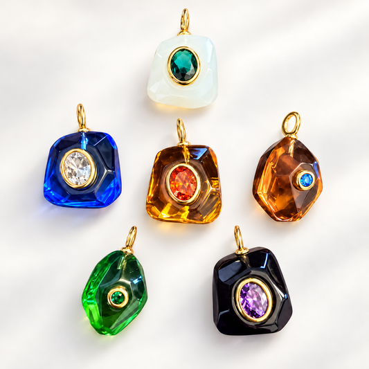 Faceted Resin Pendants with Rhinestone Accents