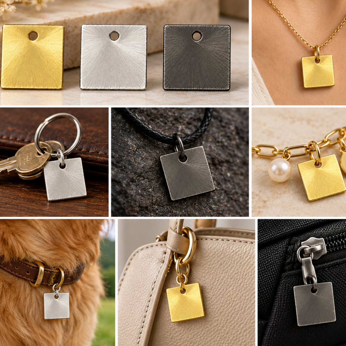 Examples of square jewelry components used in finished designs