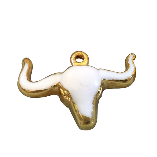 Large Gold Electroplated Acrylic Bull/Steer Skull Shaped Focal Pendants - Measuring 50mm x 32mm Approximately - Two Colors (White or Black)