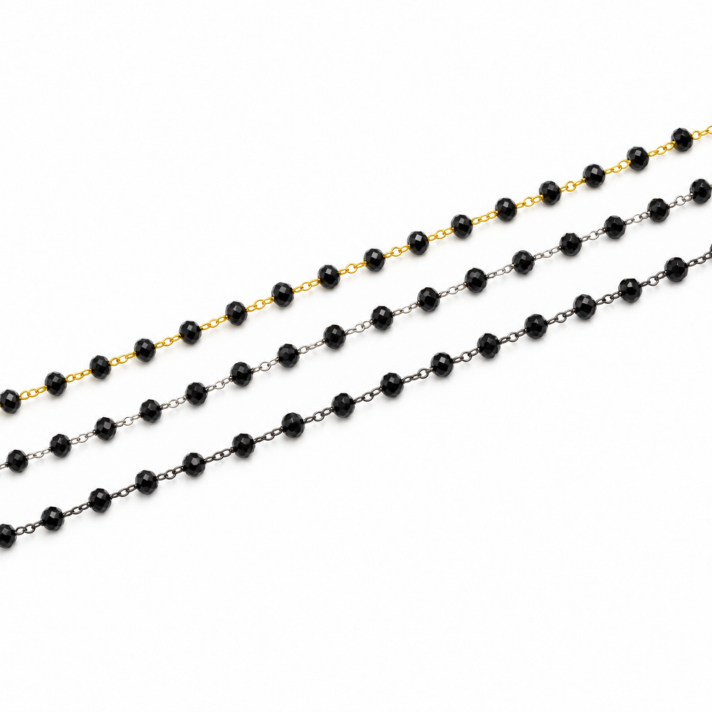 Black rosary chain in three finishes, no text