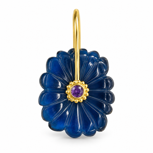 Carved Flower Pendants with CZ Centers – Gold Tone