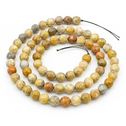 Natural Crazy Lace Agate Faceted Round Shaped Beads with 2.5mm Holes - 7.75" Strand  - LARGE HOLE BEADS- 10mm & 12mm