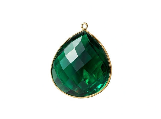Hydro Quartz Pendant Dark Emerald Green Gold Plated Heart Shape Women