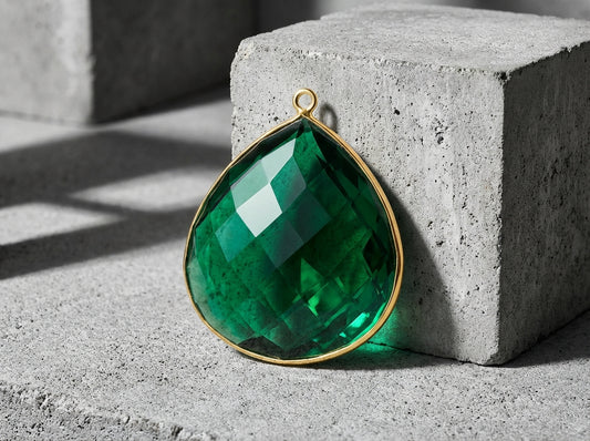 Hydro Quartz Pendant Dark Emerald Green Gold Plated Heart Shape Women
