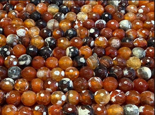 Faceted Orange Fire Agate Beads 6mm 8mm 10mm 12mm - Premium Natural Gemstone Round Beads for Jewelry Making