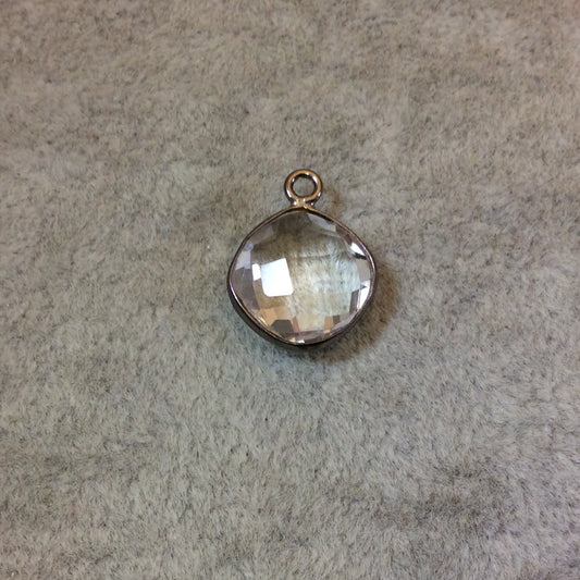 Hydro Quartz Bezel | Gunmetal Plated Faceted Clear (Lab Created) Diamond Shaped Pendant - Measuring 12mm x 12mm - Sold Individually