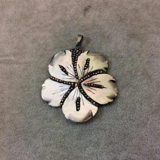 Pave Rhinestone Flower Pendant | Crackle Agate Floral Pendant | Focal Pendant