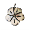 1.5" Pave Rhinestone Encrusted Hibiscus Shaped Abalone Pendant with Dark Gray Rhinestones and Attached Bail - Measuring 40-45mm, Approx.