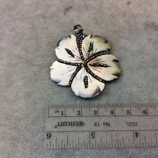 Pave Rhinestone Flower Pendant | Crackle Agate Floral Pendant | Focal Pendant