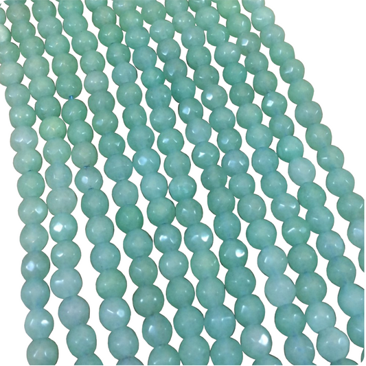 4mm Faceted Dyed Mint Green Natural Jade Round/Ball Shaped Beads - Sold by 14.5" Strands (Approx. 90 Beads) - Semi-Precious Gemstone