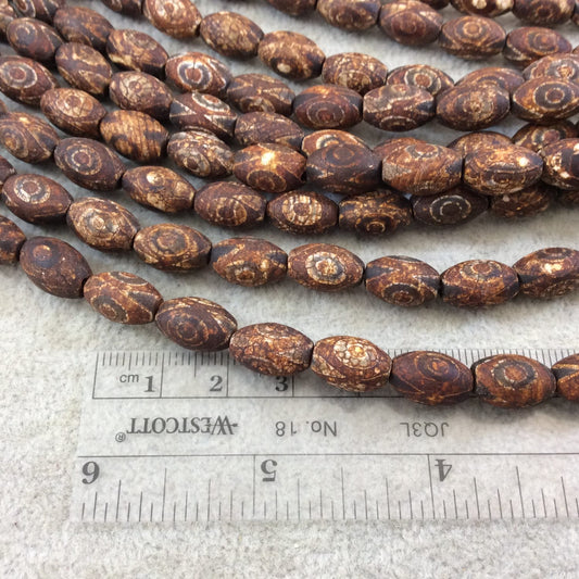 8mm x 12mm Natural Brown Eye Design Rice/Oval Shaped Tibetan Agate Beads - 15" Strand (Approximately 32 Beads) - Semi-Precious Gemstone