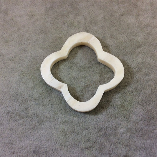 White Open Quatrefoil/Clover Shaped Ox Bone Focal Bead with Two Holes