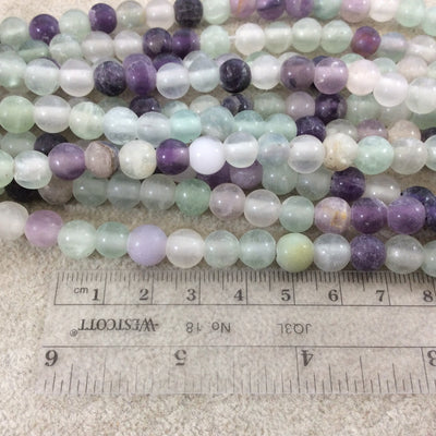8mm Glossy Finish Natural Rainbow Fluorite Round/Ball Shaped Beads with 2mm Holes - 8" Strand (Approx. 25 Beads) - LARGE HOLE BEADS