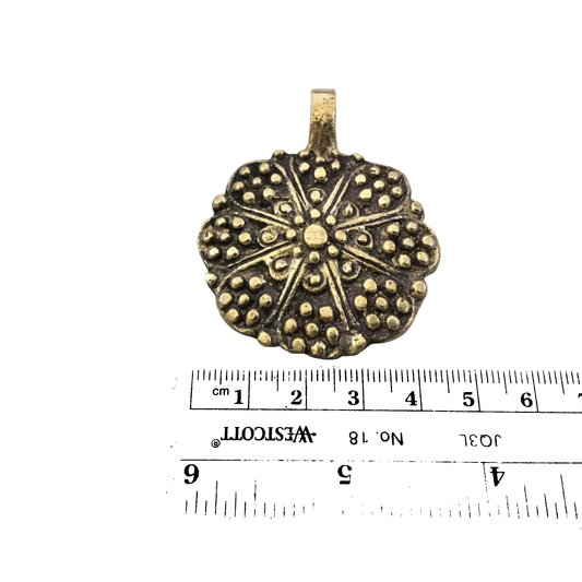1.75" Heavy Oxidized Brass Rustic Flower/Blossom Shaped Pendant with Attached Bail  - Measuring 46mm x 46mm, Approx. - Sold Individually