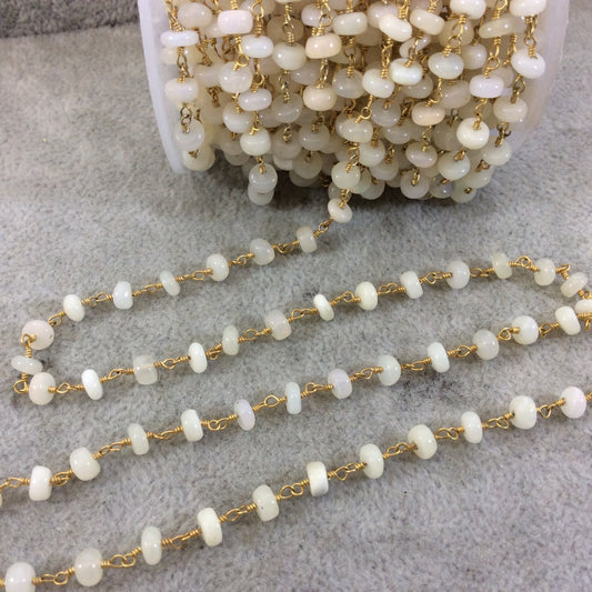 Gold oxidized Plated Copper Wrapped Rosary Chain with 5mm Smooth Amazonite Rondelle Beads - Sold by 1' Cut Sections or in Bulk!