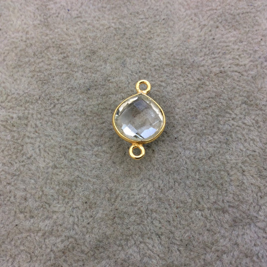 Focal |  Faceted Clear Hydro (Lab Created) Quartz Heart/Teardrop Shaped Bezel Connector - Measuring 12mm x 12mm - Sold Individually