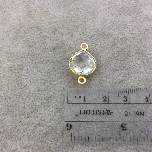 Focal |  Faceted Clear Hydro (Lab Created) Quartz Heart/Teardrop Shaped Bezel Connector - Measuring 12mm x 12mm - Sold Individually