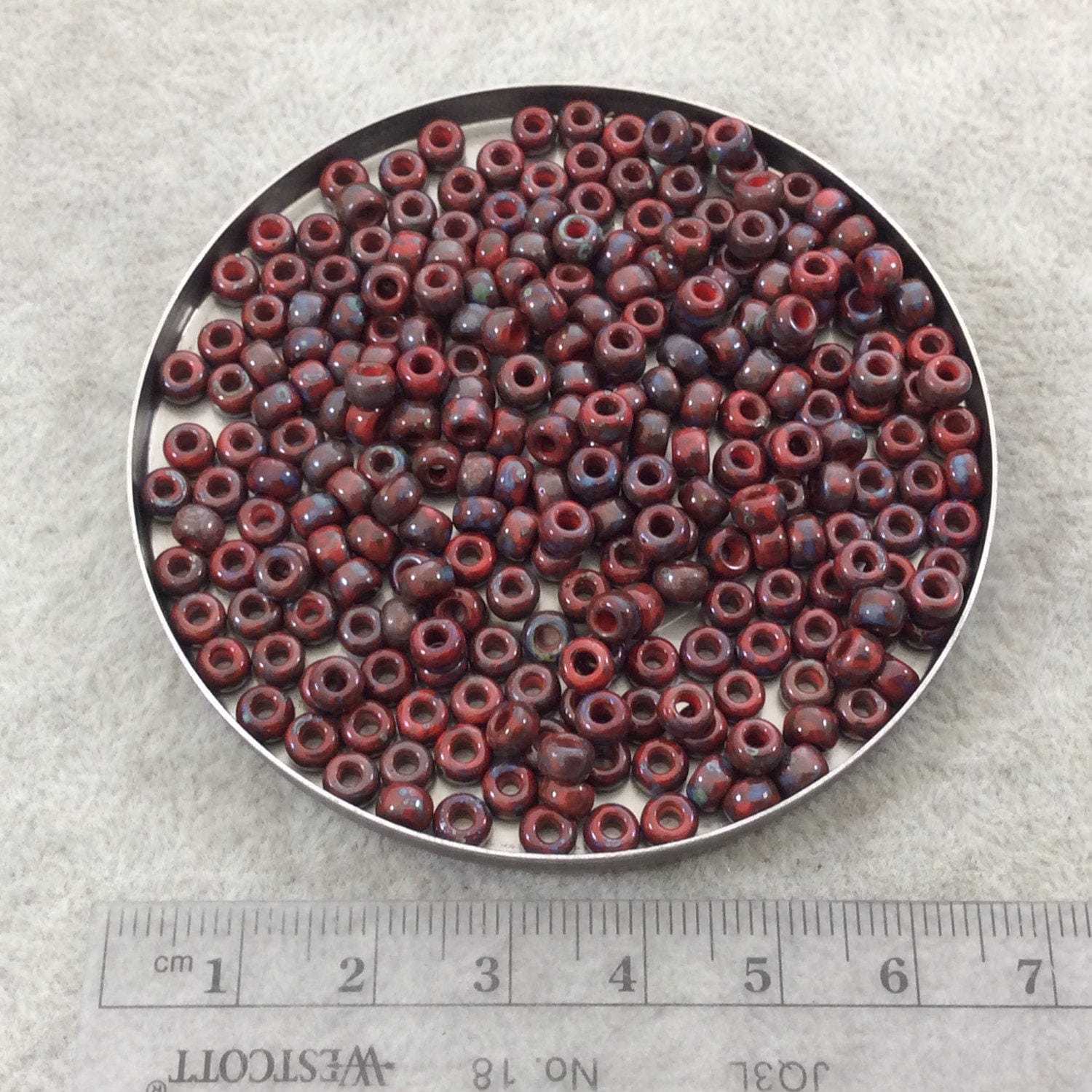 Size 6/0 Opaque Matte Picasso Red Garnet Genuine Miyuki Glass Seed Beads - Sold by 20 Gram Tubes (Approx. 200 Beads per Tube) - (6-94513)