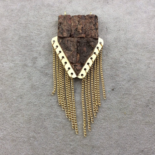 Wood Bark Pendant: Gold Plated Chain Arrowhead or Chevron