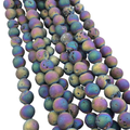 10mm Matte Finish Premium Metallic Rainbow Druzy Agate Round/Ball Shaped Beads with 1mm Holes - Sold by 15.5" Strands (Approx. 40 Beads)