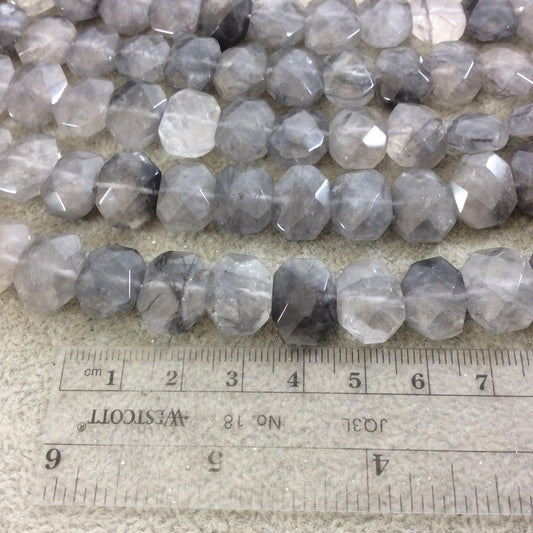 10mm x 14mm High Quality Natural Cloudy Gray Quartz Faceted Flat Octagon Shaped Beads with 1mm Holes - Sold by 7.5" Half Strands (16 Beads)