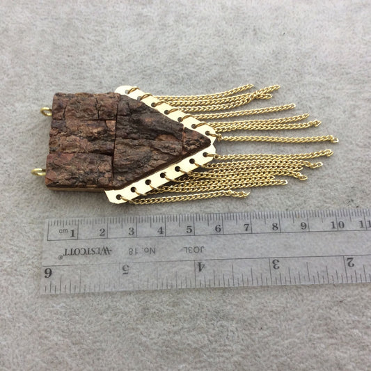 Wood Bark Pendant: Gold Plated Chain Arrowhead or Chevron