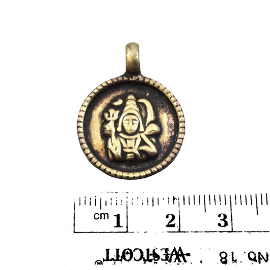 1" Oxidized Gold Plated Rustic 'Shiva' Copper Circle/Coin/Disc God/Deity Pendant with Attached Ring  - 18mm, Approximately