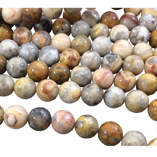 10mm Smooth Round/Ball Shaped Multicolor Yellow Crazy Lace Agate Beads - 15.25" Strand (Approx. 39 Beads) - Natural Semi-Precious Gemstone