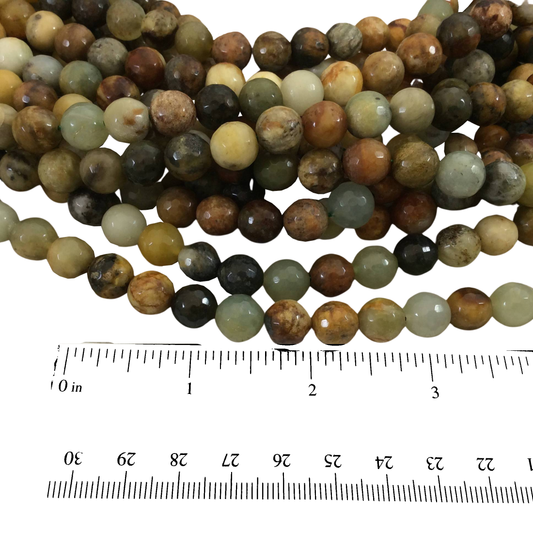 10mm Faceted Natural Flower Jasper Round/Ball Shaped Beads with 1mm Holes - Sold by 15.75" Strands (Approx. 39 Beads) - Quality Gemstone