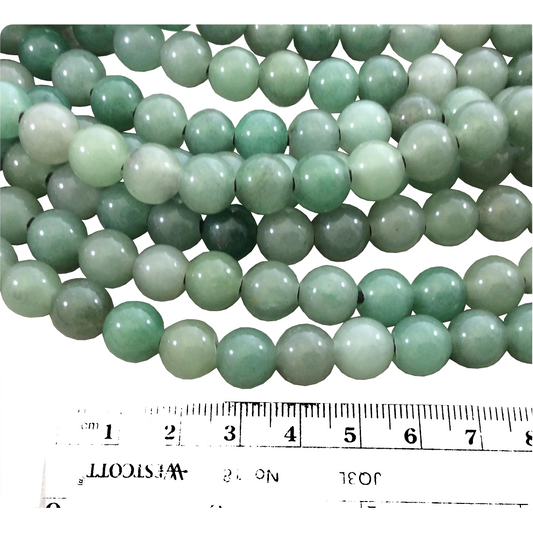 Natural Green Aventurine Glossy Finish Round/Ball Shaped Beads with 2.5mm Holes - 7.75" Strand - LARGE HOLE BEADS