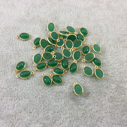 BULK LOT - Pack of Six (6) Gold Vermeil Flat Back Smooth Oblong Oval Shaped Natural Green Onyx Bezel Pendants - Measuring 5mm x 7mm