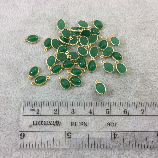 BULK LOT - Pack of Six (6) Gold Vermeil Flat Back Smooth Oblong Oval Shaped Natural Green Onyx Bezel Pendants - Measuring 5mm x 7mm