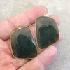One Pair of OOAK Gold Plated Natural Green Moss Agate Freeform Shaped Bezel Pendants - Measuring 26mm x 36mm - High Quality Gemstone