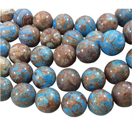 14mm Glossy Finish Enhanced "Blue Sky" Calsilica Jasper Round/Ball Shaped Beads with 1mm Holes - Sold by 15.25" Strands (Approx. 28 Beads)