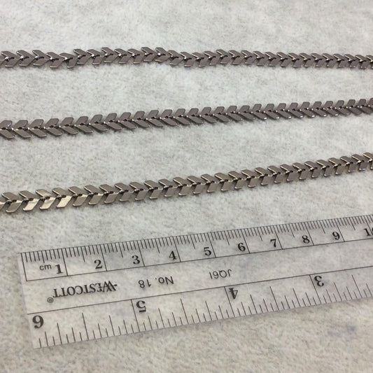 Chevron Link Chain - Gold Silver Gunmetal Plated Copper 6mmx5mm Chevron Links With Central Hole - Sold By the Foot